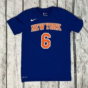 New York Knicks Kristaps Porzingis The Nike Tee Blue NBA Basketball Tshirt